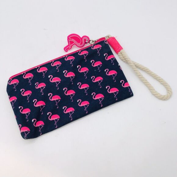 Flamingo Wristlet Myrtle Beach SC Tropical Destination Wallet Navy & Pink Charm - Picture 5 of 8